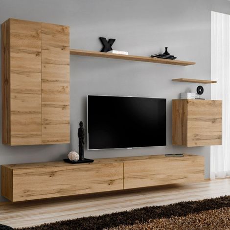 Meuble TV Mural Design "Switch II" 270cm Naturel (1/4)