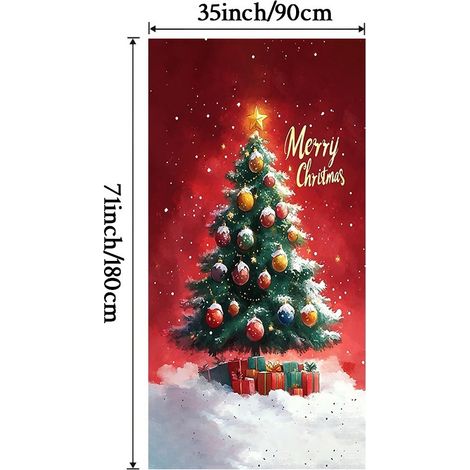 Décoration de porte de Noël, autocollant de porte, tissu décoratif à suspendre, toile de fond pour décoration de fête, décoration de porte de chambre - 90 x 180 cm (perforé + ruban) - 52