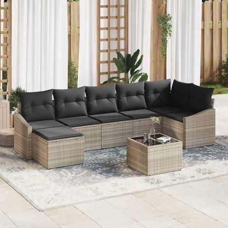 vidaXL Conjunto de sofá de jardín 8 pcs Gris Claro ratán sintético (1/5)