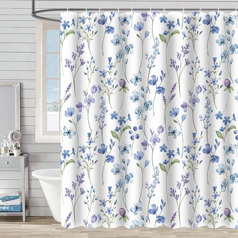 Rideau de douche - Rideau de douche imperméable - Rideau de séparation de douche - Avec anneaux en plastique - Pour douche et baignoire - Motif floral - 180 x 180 cm - PEVA - Violet (1/5)