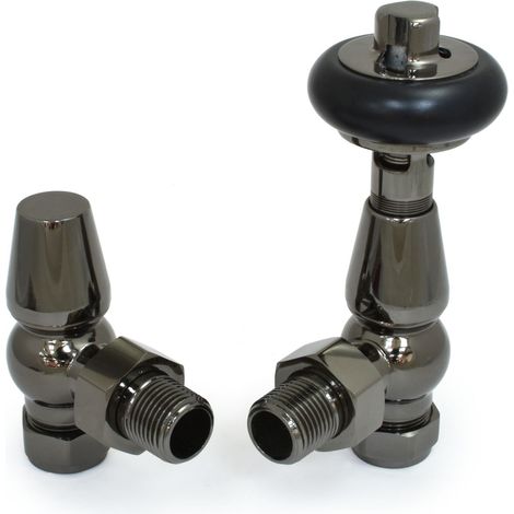 West Faringdon Angled Thermostatic Radiator Valve and Lockshield - Black Nickel (1/5)
