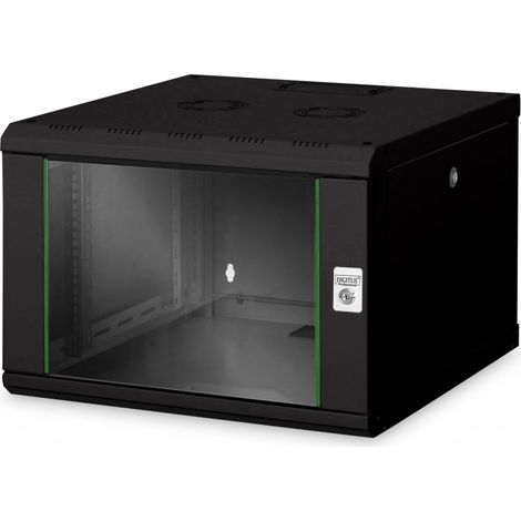 DIGITUS Armoire réseau Boîtier Mural 19 Pouces Unique 600 mm de Profondeur - Noir 7HE 600 mm de Profondeur, Noir.