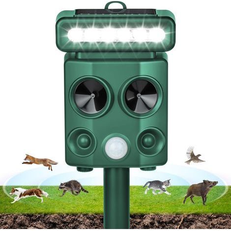 Solar Cat Repellent, 4 Modes, Waterproof Ultrasonic Cat Repellent for Outdoor Use, Ultrasonic Repellent with Motion Detector, USB Charging, with LED Light, for Repelling Cats, Dogs, Mice, and Raccoons (1/5)