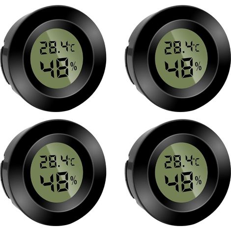 Set mit 4 Mini-Digitalhygrometern, runden Thermometern, Hygrometer, Temperaturanzeige (℉) oder Celsius (℃), für den Innenbereich, Büro, Wohnzimmer (Batterien enthalten) (1/5)