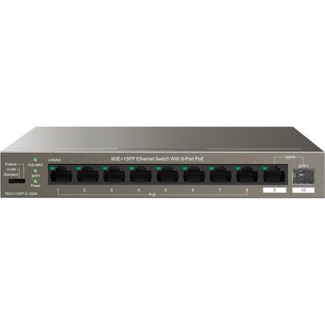 Tenda TEG1110PF-8-120W Netzwerk-Switch Unmanaged Gigabit Ethernet (10/100/1000) Power over Ethernet (PoE) Schwarz (1/4)