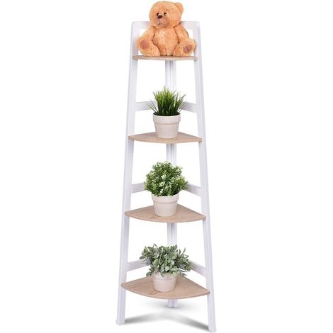 COSTWAY Estantería Esquinera Madera Estante Plantas para Toalla Libros Baño Almacenamiento (1/5)