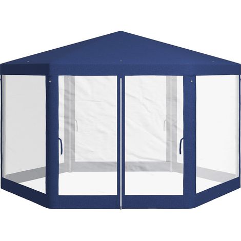 Pavillon 4x3m Sechseckig Wasserabweisend Stabil Winterfest Pavillon mit Moskitonetz Partyzelt Gartenzelt mit 6 Seitenteilen Gartenpavillon für Camping Garten, Blau Aosom