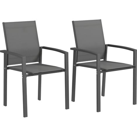 Lot de 2 chaises de jardin empilables en tissu respirant, avec accoudoirs et dossier, 56 x 58 x 89 cm, gris foncé (1/5)