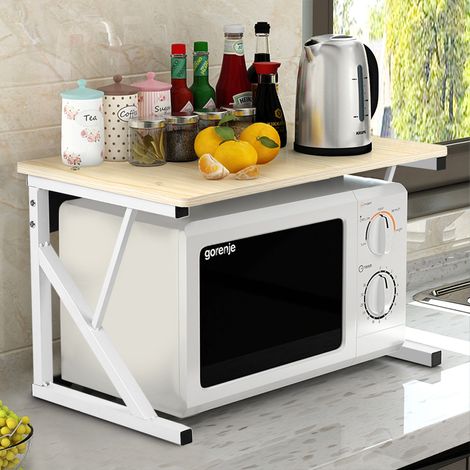 Hofuton Étagère pour four à micro-ondes, four à micro-ondes, en métal et bois, étagère de cuisine du four, 2 niveaux, étagère micro-ondes, 54 x 35 x 34.5 cm, chêne