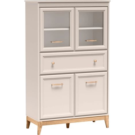 AX LIVING Vitrine Nymphen Cashmere Glas 4 Türen 1 Schublade MDF Eiche Beine