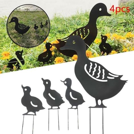 4er-Set Tier-Silhouetten aus Metall, Eisenenten für Gartenstecker, Rasen- und Heimdekoration – Schwarz (1/4)