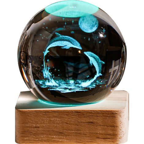 Lampe de nuit Crystal Ball Galaxy en bois Lumière LED colorée Éclairage décoratif USB (1/2)