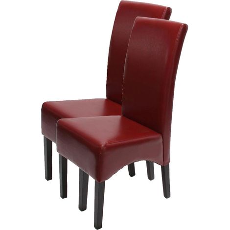 Lot de 2 chaises Latina, salle à manger, cuir reconstitué - rouge, pieds foncés (1/3)