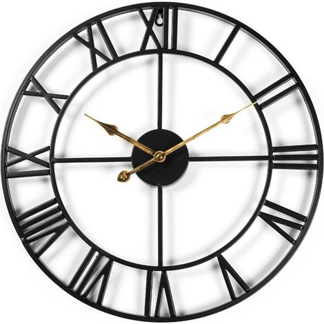 Horloge murale géante pour intérieur et extérieur, chiffres romains, 40 cm, noire (1/5)