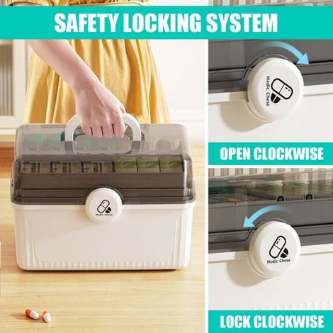 Trousse secours 3 niveaux portable. Design polyvalent pour soins, couture et rangement d'urgence. (1/4)