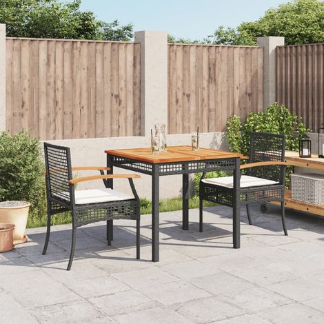 Set comedor de jardín 3 pzas con cojines ratán sintético negro vidaXL (1/5)