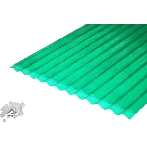 Lote 2 Placas Poliéster Onduladas Verdes 76/18 + 3 Kits Fijación - 90x250 cm