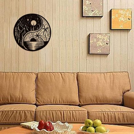 Décoration murale en fer art Taichi lune, panneau métallique suspendu, sculpture plaque extérieur intérieur, ornement mural design. (1/3)