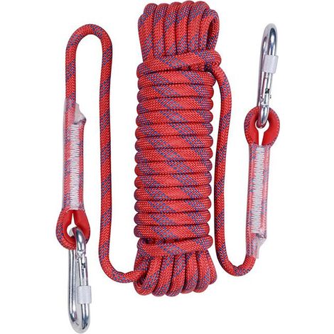 Corde d'escalade rouge 14 mm pour extérieur, corde d'alpinisme, corde de sauvetage, corde d'escalade (20 mètres + 2 mousquetons) (1/4)
