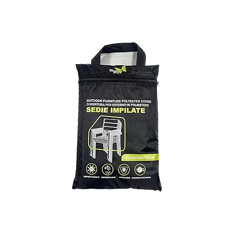 Copertura protettiva di colore nero per sedie impilate in 210D Oxford PU Misure: 68x68x80/120 cm                               Resistente all'acqua, alla polvere e ai raggi UV (1/3)