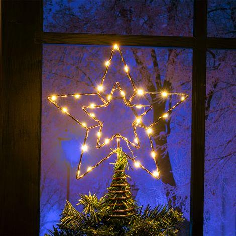 Puntale Natalizio a Batteria Forma Stella 30 LED Bianco Caldo Albero di Natale (1/3)