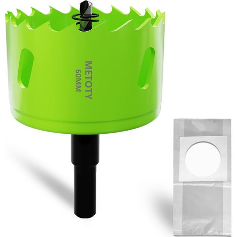 Scie cloche bi-métal 60 mm, Scies cloches universelles HSS M42, avec adaptateur à tige triangulaire et foret de centrage, un sac anti-poussière pour aluminium, métaux, plastiques (1/5)