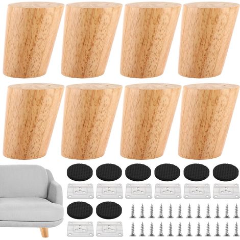 Lot de 8 Pieds de Meuble en Bois, 6cm - Pour Lit et Chaises, Armoire, Tables et Chaises (1/5)
