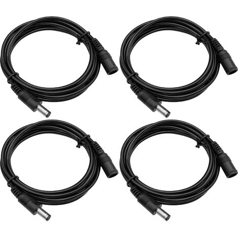 Paquet de 4 câbles d'extension d'alimentation CC de 2 m/6 Pieds, Cordon d'alimentation mâle à Femelle de 5,5 mm x 2,1 mm pour caméras de sécurité CCTV, Bande LED, Alimentation 12 V CC et Plus (Noir) (1/5)
