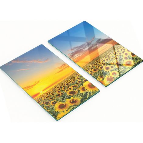Tableros decorativos multifuncionales de vidrio con diseño de campo de girasoles, 2x30x52 cm. (1/5)