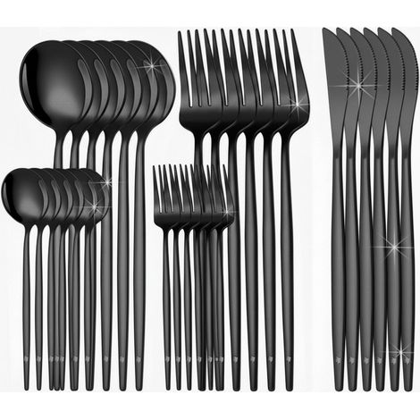 Roxlin Besteckset 30-teilig Standard Design – Edelstahl Tafelbesteck für 6 Personen – Rostfrei, Kratzfest & Spülmaschinenfest – Erhältlich in Schwarz (1/5)