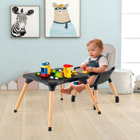 Chaise Haute pour Bébé et Enfant Ensemble Table Convertible 6 en 1 avec Table en Blocs Harnais de Sécurité Plateau Amovible Chaise Noir (1/2)