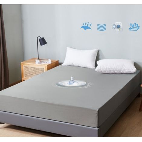 Protège-Matelas imperméable 200 x 200 cm - Drap Housse Respirant - Protection Contre l'humidité - Gris (1/5)