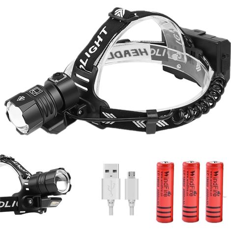 Lampe Frontale Puissante avec Zoomable 4 Modes, USB Rechargeable étanche Torche Frontale Lampe de Casque Professionnelle pour Camping, Randonnée, Pêche (1/5)