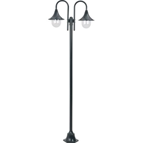 vidaXL Garden Post Light E27 220 cm Aluminium 2-Lantern Dark Green