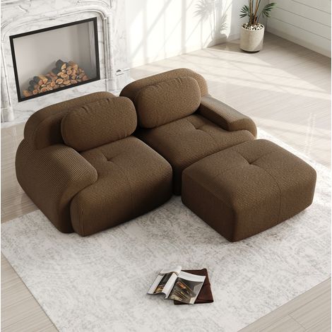 Sofá de esquina modular 208 x 178 x 70 cm de tejido corduroy marrón, sin montaje DESVIAE (1/5)