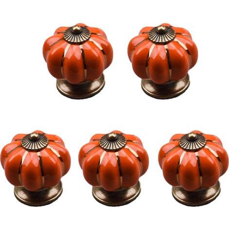 5 pomos de cerámica vintage con forma de calabaza de 40x40 mm (diámetro x altura), tiradores de muebles antiguos, pomos para puertas y cajones con tirador de tornillo para cocina, armario, cómoda y ve (1/5)