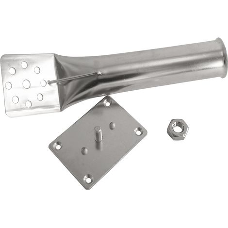Stainless steel fishing rod holder for the maritime sector, highly polished, with blades, fishing rod support, accessories for shipping and water sports, fishing rod holder with base plate.