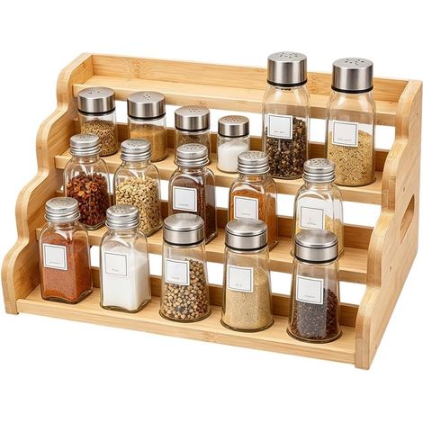 Étagère à épices à 4 niveaux pour armoire, étagère à épices, plateau de rangement en bois, étagère pour plan de travail, rangement d'épices (1/5)