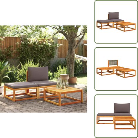 The Living Store Salon de jardin avec coussins 3 pcs bois massif d'acacia - Canapé De Jardin - Salon De Jardin - Meuble De Jardin - Acacia - Mobilier Extérieur (1/5)