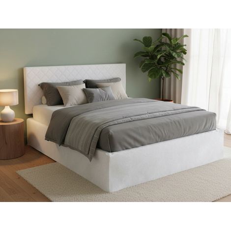 Talamo Italia - Letto matrimoniale Alfredo, Set testata in ecopelle con rete ortopedica e mantovana, 100% Made in Italy, adatta a materasso da Cm 160x190, Bianco (1/4)