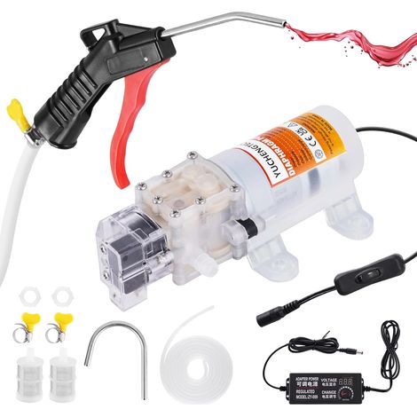 Pompe a Vin Electrique Auto-amorçante 12V avec Contrôle Débit, Pompe de Transfert Qualité Alimentaire, Pistolet de Remplissage Liquide, Tuyau 4m, 2 Filtres Inclus, pour Bière/Vin/Boissons (1/5)