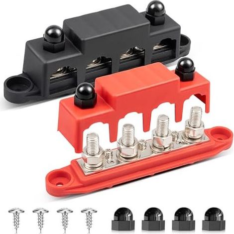 Bloc de distribution de jeu de barres 150 A 12 V-48 V CC, barre de distribution avec 4 boulons de borne M8 et 3 boulons M4 pour système électrique de voiture, marine, camping-car, camion, bloc de dist (1/5)