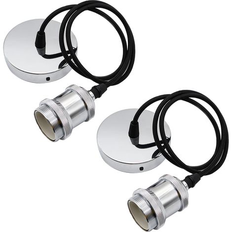 Lot de 2 Suspension E27 avec Anneau à Vis Support de Lampe E27 avec Câble Textile Réglable 100cm Câble de Suspension pour éclairage au Plafond Salon Chambre Cuisine(E (1/5)