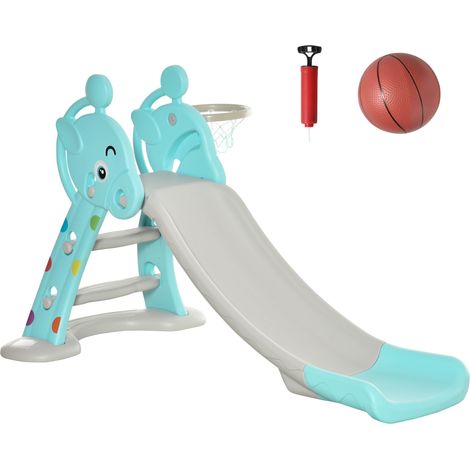 Tobogán enfant 18 mois pliable 2 en 1 avec panier basket jirafe 140x87x85.5 cm bleu gris (1/5)