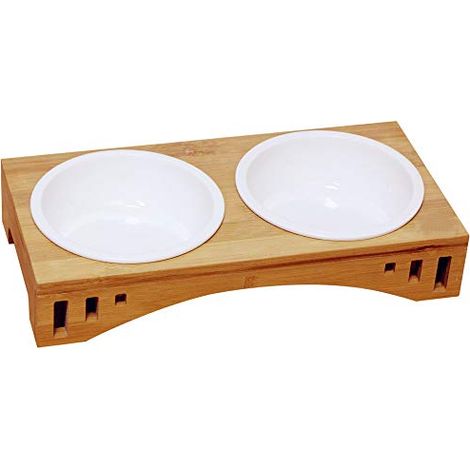 Bol pour Chats Gamelles pour Chats et Chien Céramique/Acier Inoxydable avec Support en Bambou (1/5)