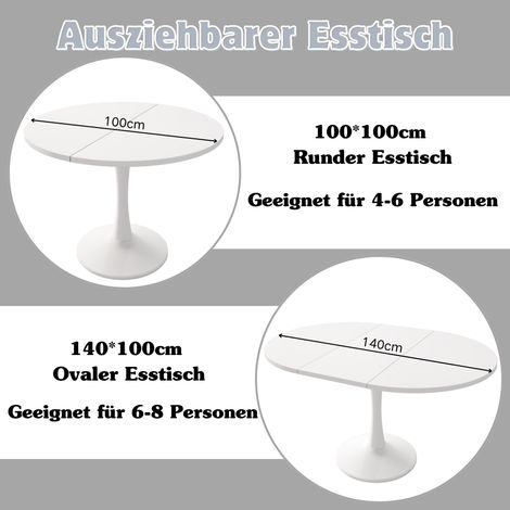 Table ovale extensible 100/140x100x75cm, design moderne, gain de place, blanc, plateau lumineux et mécanisme d'extension facile (1/5)