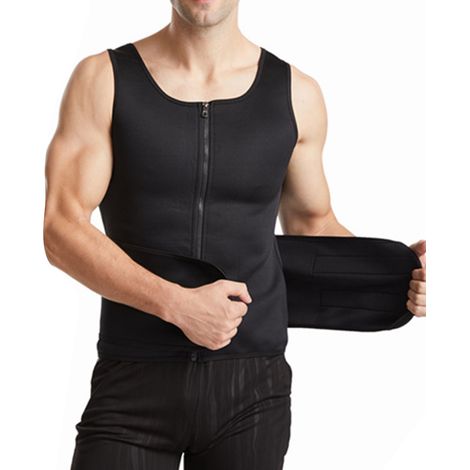 Gaine sculptante homme taille fine ceinture fitness musculation ceinture sudation double sangle respirante douce veste sauna noir XXL (1/5)