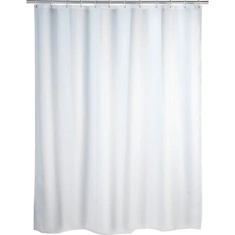 Cortina de ducha antimoho   Antibacteriano, Base con peso, Anillas incluidas, Poliéster, 180x200 cm, Blanco (1/5)