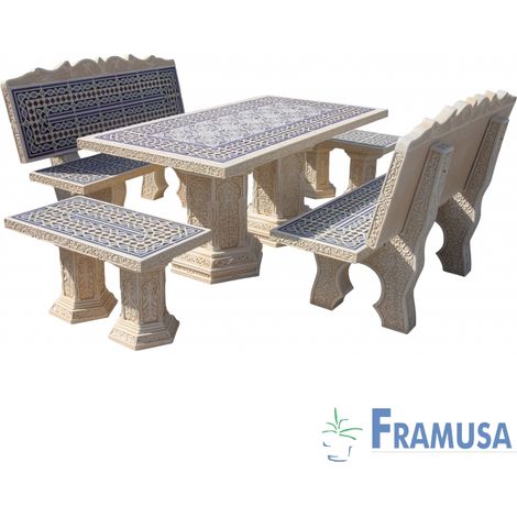 CONJUNTO COMEDOR PIEDRA RECTANGULAR JARDIN MORESCO SNOW ARENA