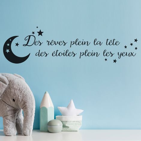 Sticker Mural - Citation Des rêves plein la tête... - 10x36 cm - Noir (1/3)
